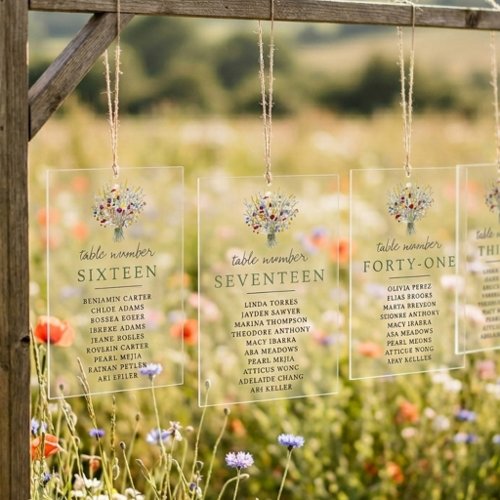 Wildflower Wedding Suite Individual Seating Chart Acrylic Invitations