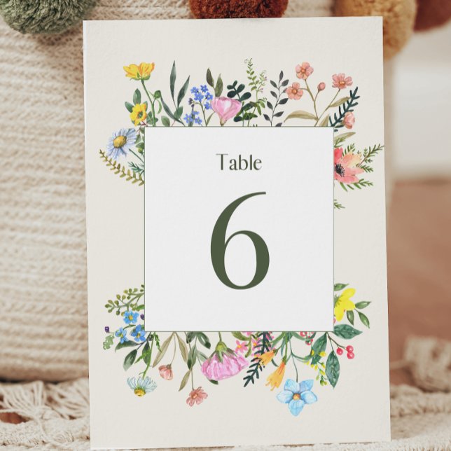 Wildflower Wedding Table Number Card ("Elevate tables with Watercolor Wildflower charm. Find your spot beautifully! 🌸 #WeddingTableMagic)