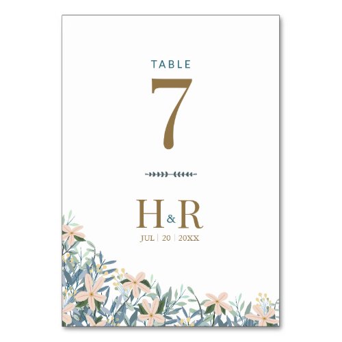 Wildflower Wedding Table Number Initials Date