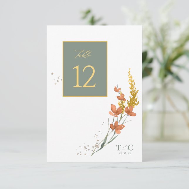Wildflower Wedding Texture Table No. Gold ID954 Invitation (Standing Front)