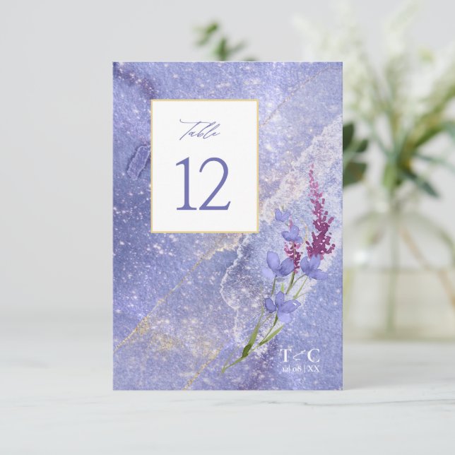 Wildflower Wedding Texture Table No. Peri ID95 Invitation (Standing Front)