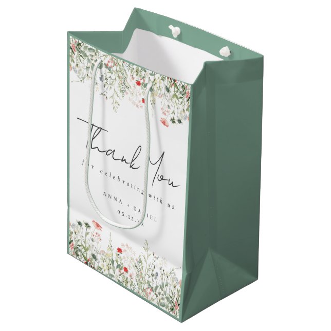 Wildflower Wedding Thank You Medium Gift Bag (Front Angled)