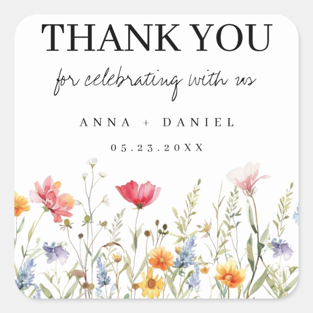 Wildflower Wedding Thank You Square Sticker (Front)