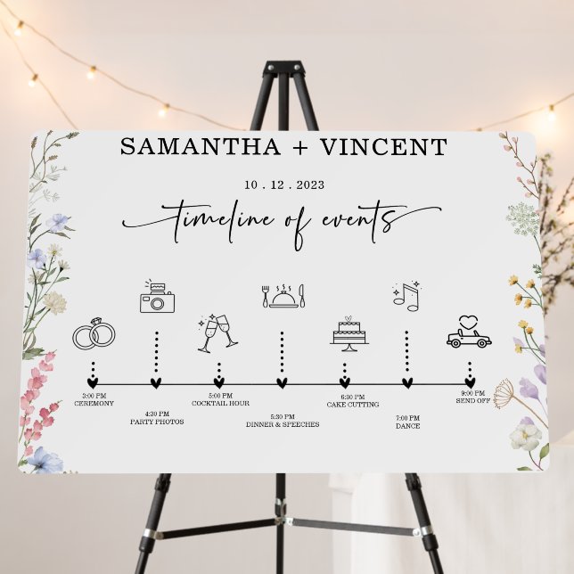 Wildflower Wedding Timeline Sign (In Situ (Stand))