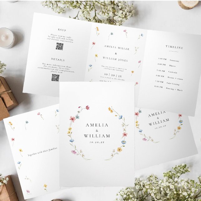 Wildflower Wedding Trifold | Timeline & RSVP (Creator Uploaded)
