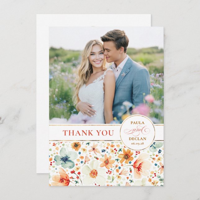 Wildflower Wedding Two Sided Thank You Photo (Front/Back)