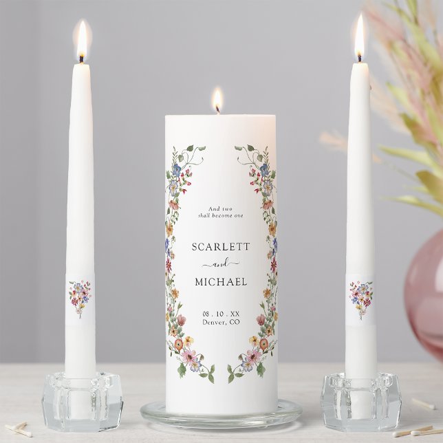 Wildflower Wedding Unity Candle Set (Colorful Wildflower Wedding Unity Candle Set by Painted Paperie
)