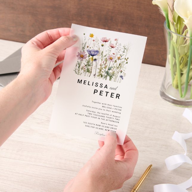  Wildflower Wedding Vellum Invitations (Handheld)