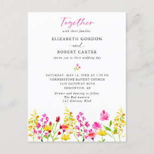 Wildflower Wedding Watercolor Elegant Script  Invi Postcard