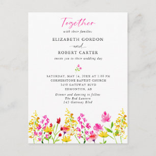 Wildflower Wedding Watercolor Elegant Script Invi Postcard