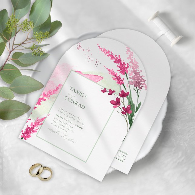 Wildflower Wedding Watercolor Fuchsia Arch ID954 Invitation (Creator Uploaded)