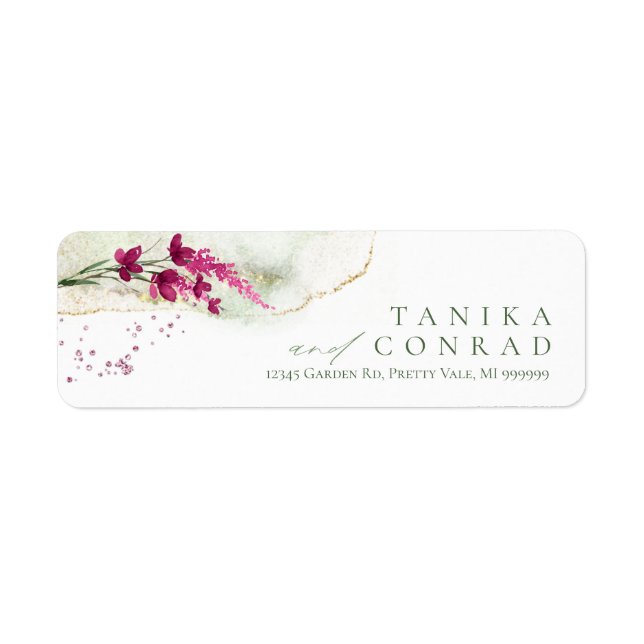 Wildflower Wedding Watercolor Fuchsia ID954 Label (Front)