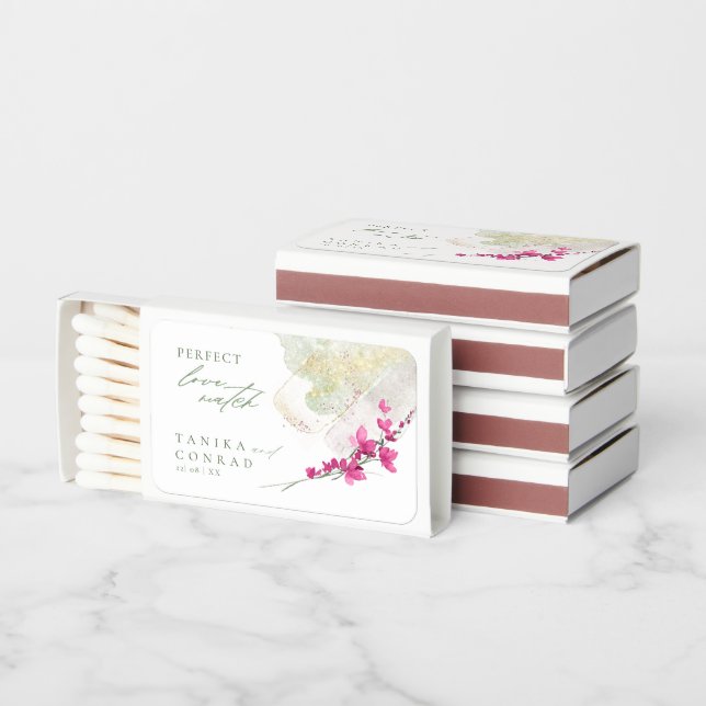 Wildflower Wedding Watercolor Fuchsia ID954 Matchboxes (Stacked)