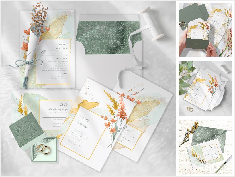 Wildflower Wedding Watercolor Gold