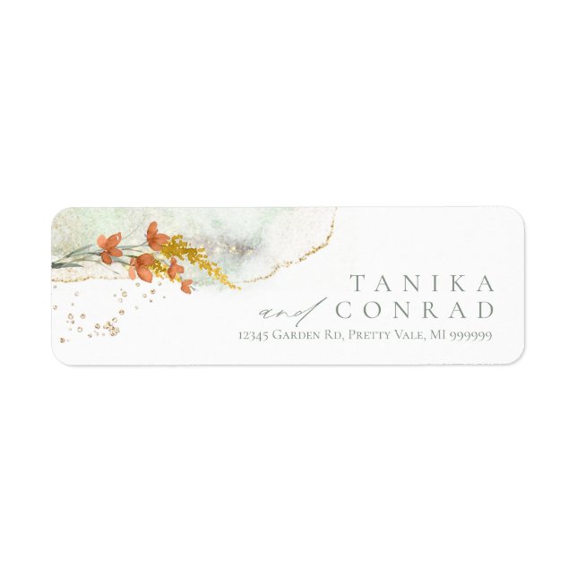 Wildflower Wedding Watercolor Gold ID954  Label (Front)