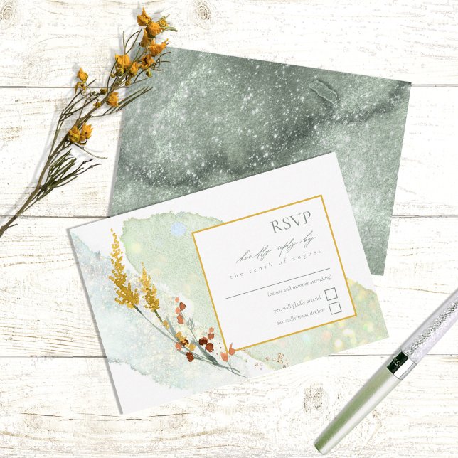 Wildflower Wedding Watercolor Gold ID954 RSVP Card (Creator Uploaded)