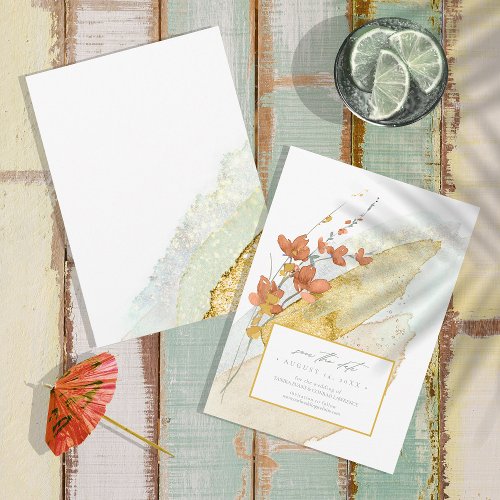 Wildflower Wedding Watercolor Gold ID954  Save The Date