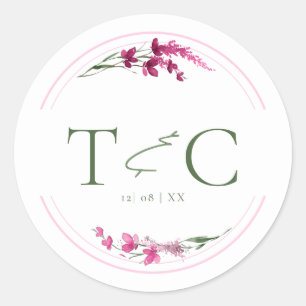 Wildflower Wedding Watercolor Initials Fuchs ID954 Classic Round Sticker