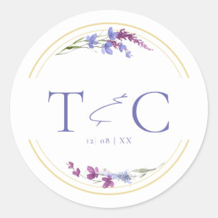 Wildflower Wedding Watercolor Initials Peri ID954 Classic Round Sticker