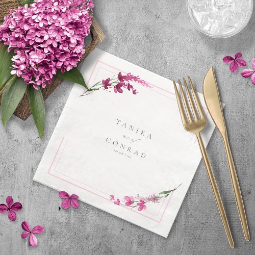 Wildflower Wedding Watercolor Names Fsia ID954 Paper Dinner Napkins