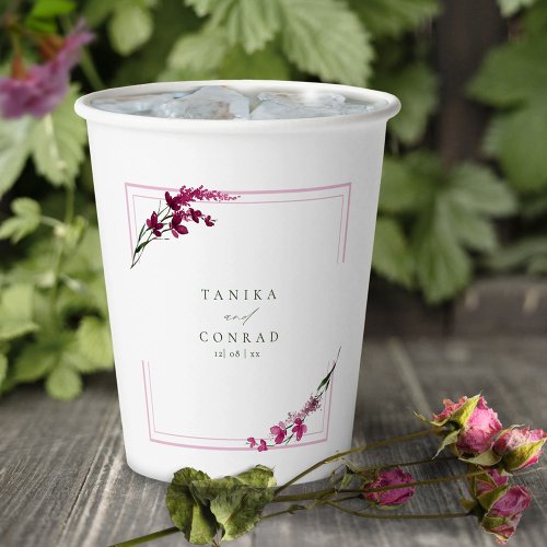 Wildflower Wedding Watercolor Names Fuchsia ID954 Paper Cups