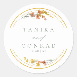Wildflower Wedding Watercolor Names Gold ID954 Classic Round Sticker