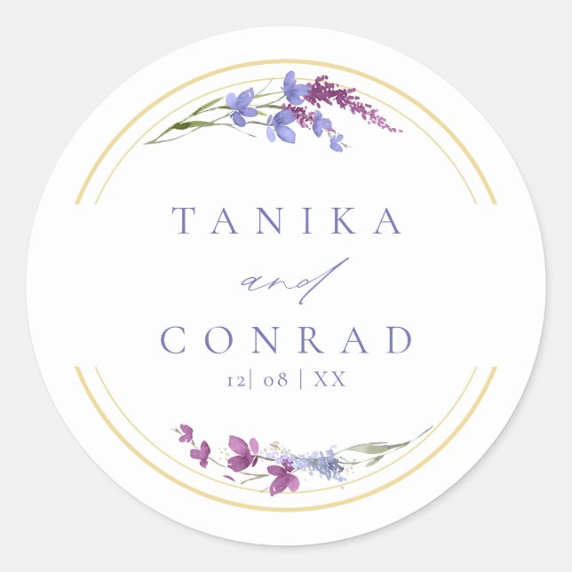 Wildflower Wedding Watercolor Names Peri ID954 Classic Round Sticker (Front)