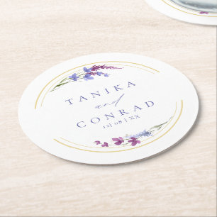 Wildflower Wedding Watercolor Names Peri ID954 Round Paper Coaster