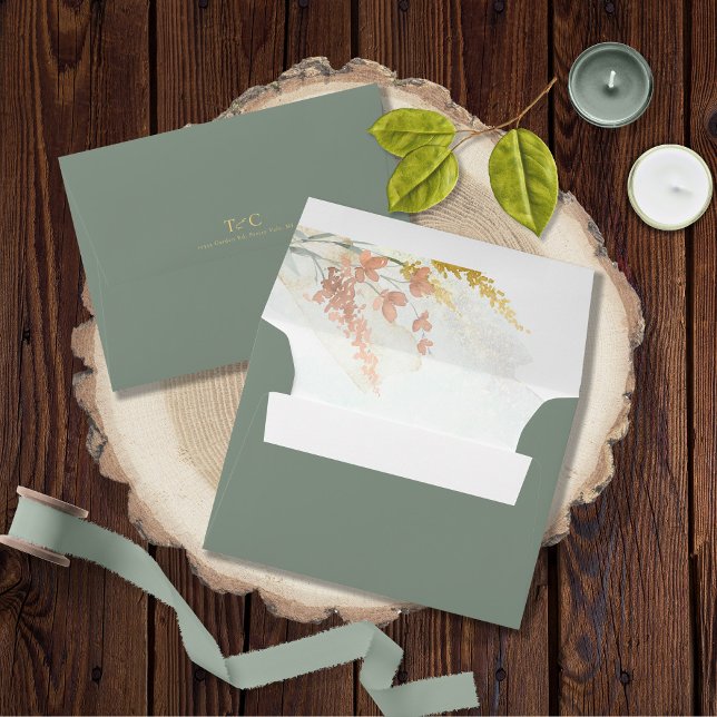 Wildflower Wedding Watercolor Sage ID954 Envelope (Interior/Back In Situ)