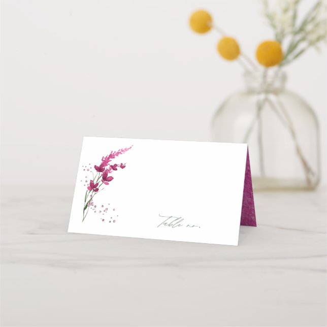 Wildflower Wedding Watercolor Table2 Fuchsia ID954 Place Card (Front)