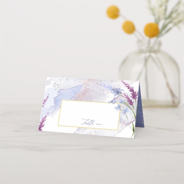 Wildflower Wedding Watercolor Table Peri ID954 Place Card (Front)