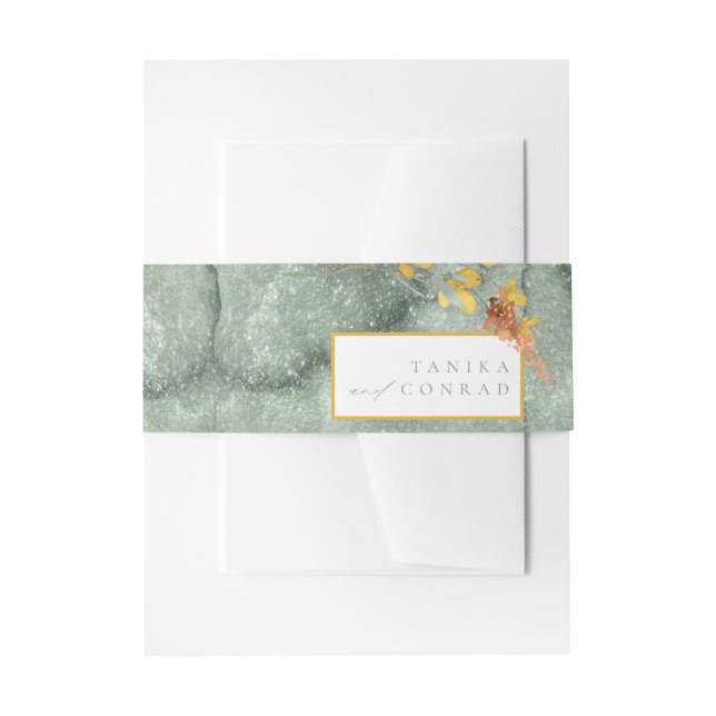 Wildflower Wedding Watercolor Texture Gold ID954 Invitation Belly Band (Front Example)