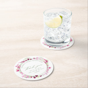 Wildflower Wedding Watercolor Thank You Fsia ID954 Round Paper Coaster