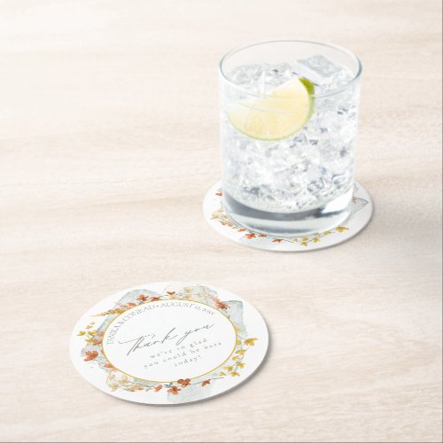 Wildflower Wedding Watercolor Thank You Gold ID954 Round Paper Coaster