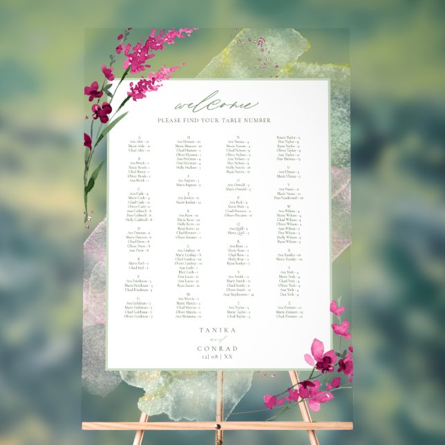 Wildflower Wedding Watercolor Welcome Fchsia ID954 Acrylic Sign (Neutral)