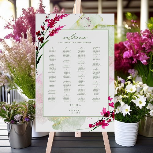 Wildflower Wedding Watercolor Welcome Fchsia ID954 Foam Board