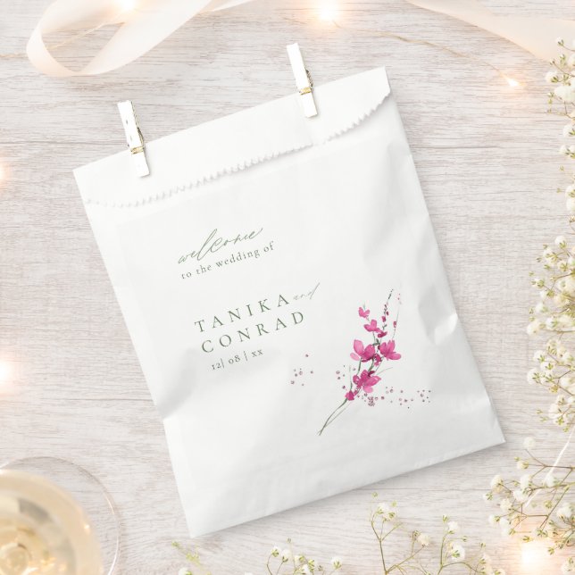 Wildflower Wedding Watercolor Welcome Fsia ID954 Favor Bag (Clipped)