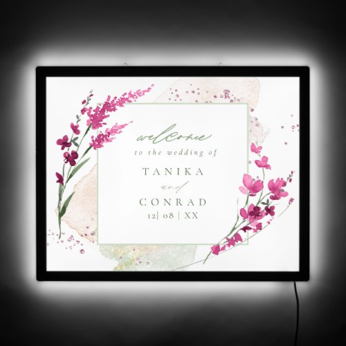 Wildflower Wedding Watercolor Welcome Fsia ID954 LED Sign