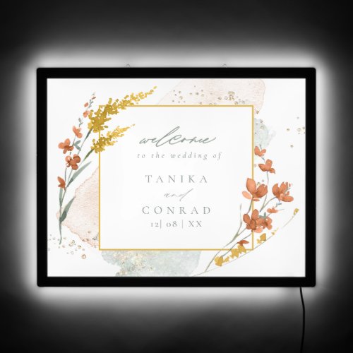 Wildflower Wedding Watercolor Welcome Gold ID954  LED Sign