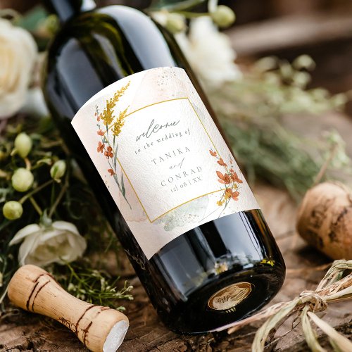 Wildflower Wedding Watercolor Welcome Gold ID954 Wine Label