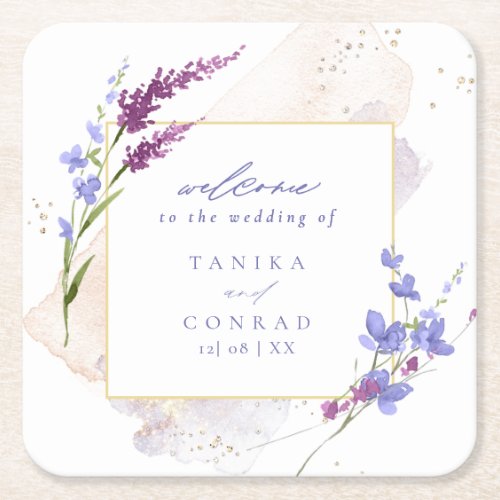 Wildflower Wedding Watercolor Welcome Peri ID954 Square Paper Coaster