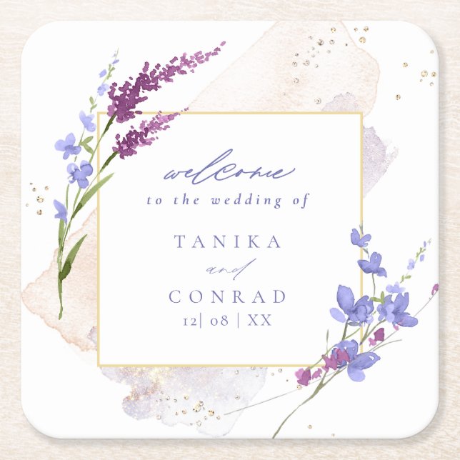 Wildflower Wedding Watercolor Welcome Peri ID954 Square Paper Coaster (Front)