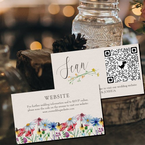 Wildflower Wedding Website Online RSVP QR Code Enclosure Card