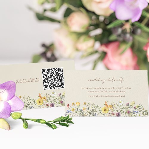 Wildflower Wedding Website QR Code  Enclosure Card
