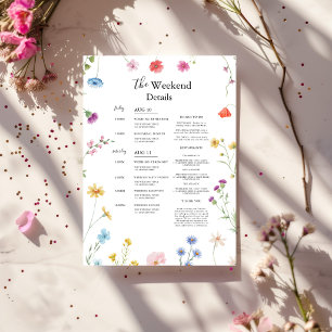 Wildflower Wedding weekend itinerary Timeline Card
