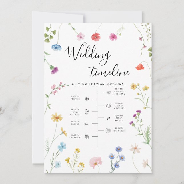 Wildflower Wedding Weekend Itinerary Timeline Card (Front)