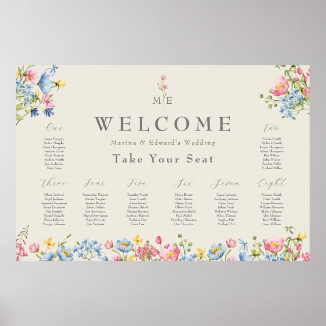 Wildflower Wedding Welcome Seating Chart Poster (Front)