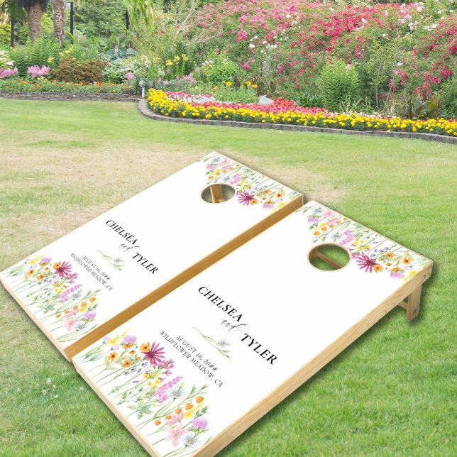 Wildflower Wedding White Floral Bride and Groom Cornhole Set (Creator Uploaded)