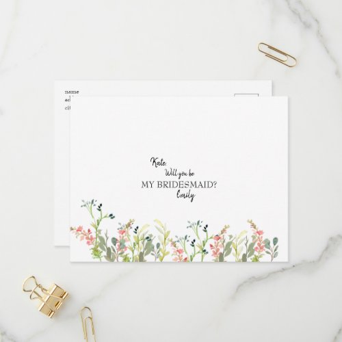 Wildflower Wedding Will You Be My Bridesmaid Invit Invitation Postcard