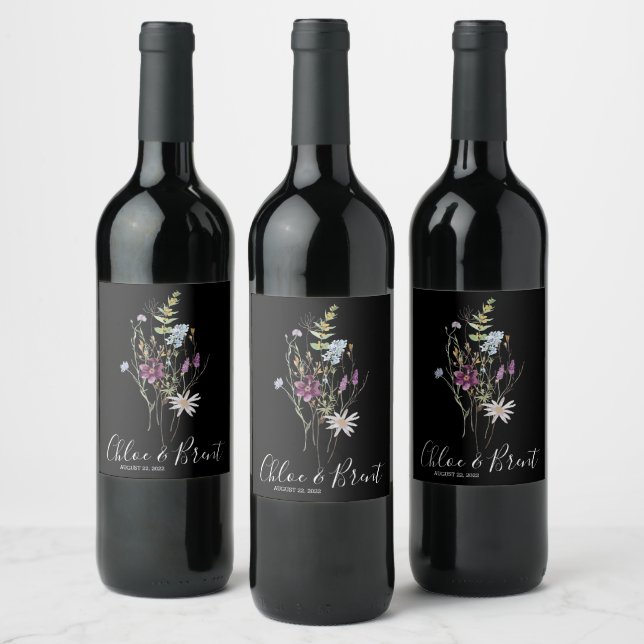 Wildflower Wedding Wine Bottle Label (Bottles)